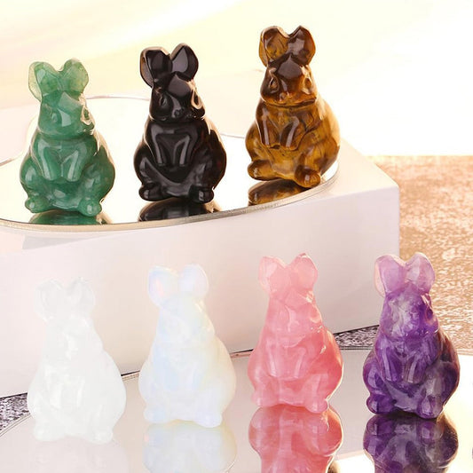 Cute Rabbit Statue Hand Carved Animal Figurine
