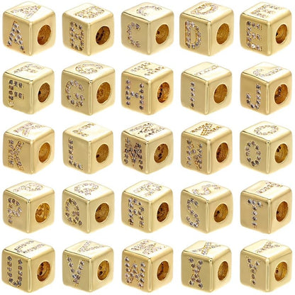 1PCS Gold Color 8x8mm Square A-Z Letter Beads