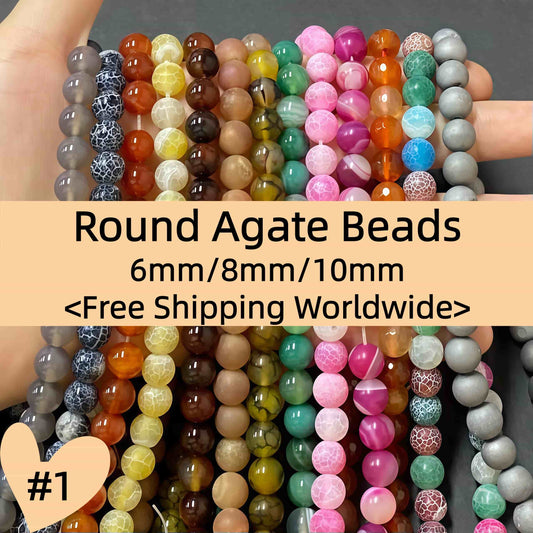 #1 Round Aagte Beads 6mm/8mm/10mm/12mm