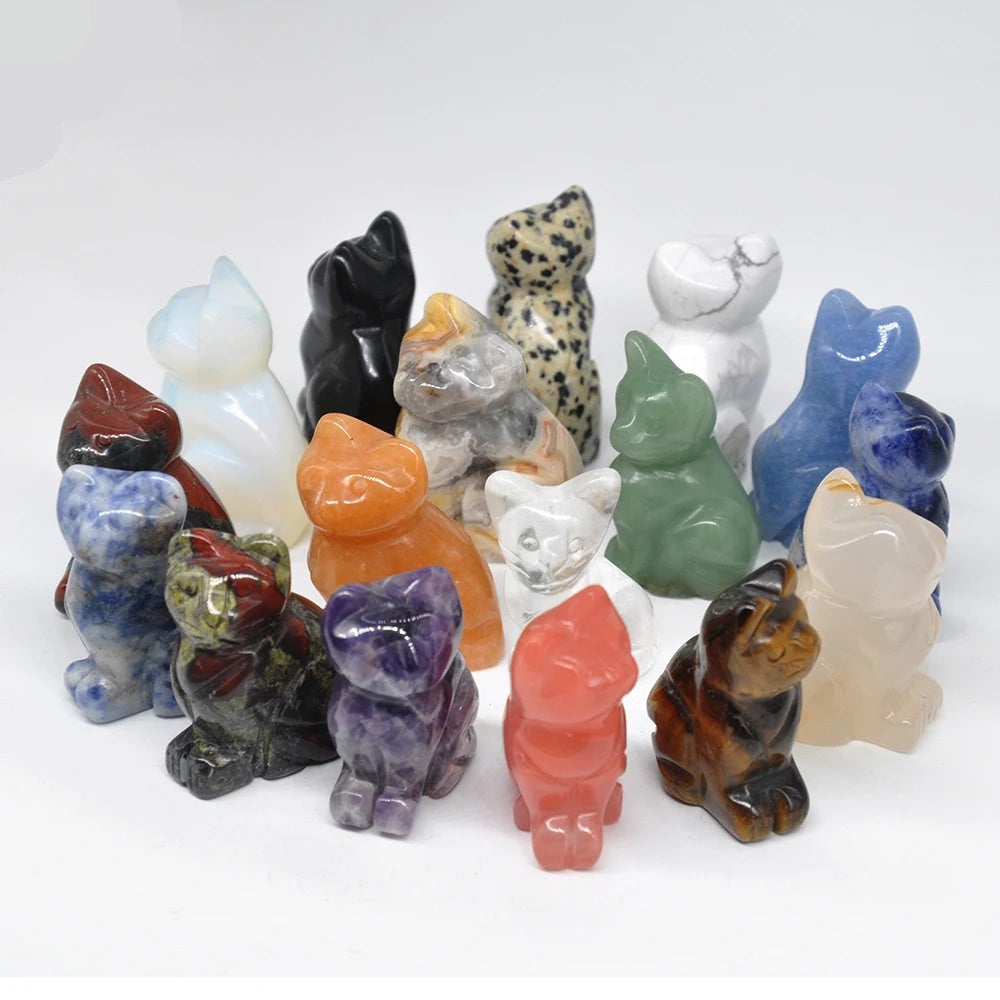 Cat Statue Hand Carved Animal Figurine