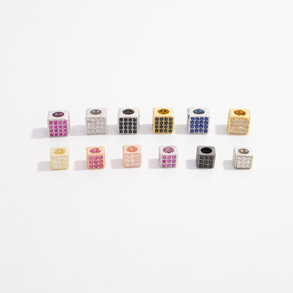 1Pcs Brass Cubic Zirconia Square Spacer Beads