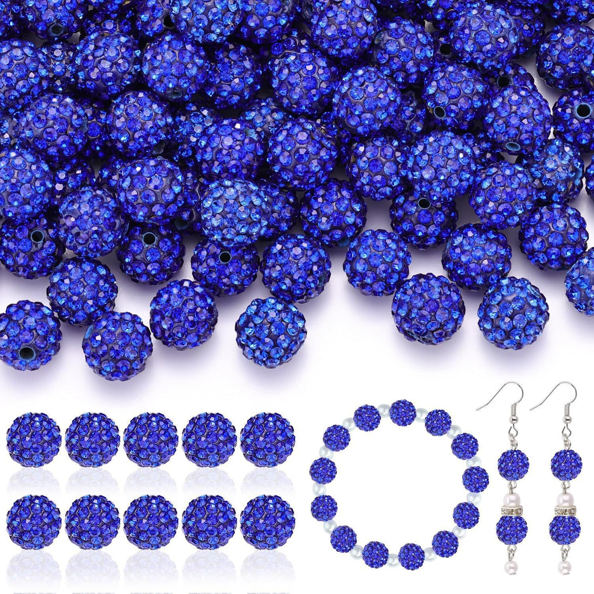 100pcs 10mm Rhinestone Beads Shiny Round Disco Ball Beads Bulk, Sparkle Crystal Clay