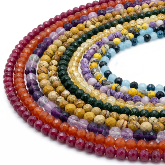 Tiny Round Faceted Beads Gemstone/Quartz/Jasper/Agate 2mm 3mm 4mm