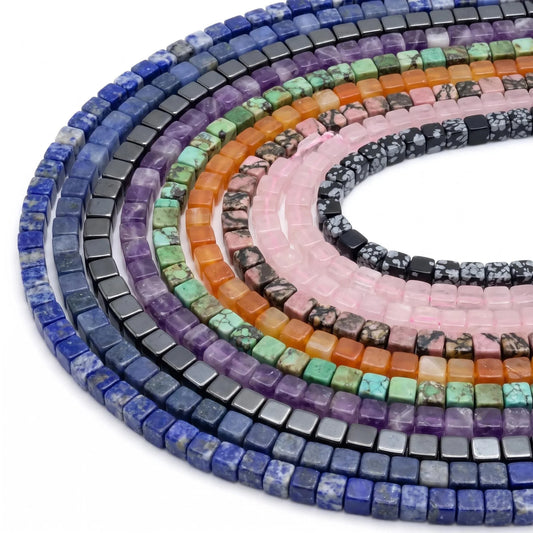 Square Cube Beads 4x4mm Quartz/Jasper/Agate/Crystal
