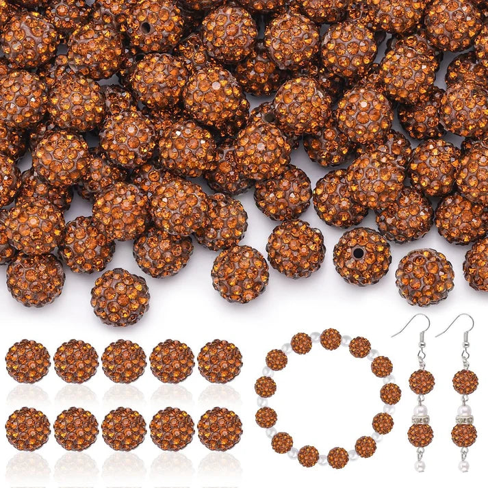 100pcs 10mm Rhinestone Beads Shiny Round Disco Ball Beads Bulk, Sparkle Crystal Clay
