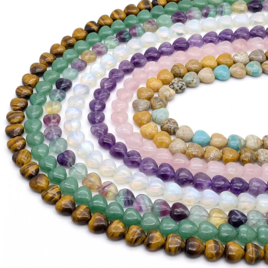 Smooth Heart Shape Beads 10mm/15mm Quartz/Jasper/Agate/Crystal