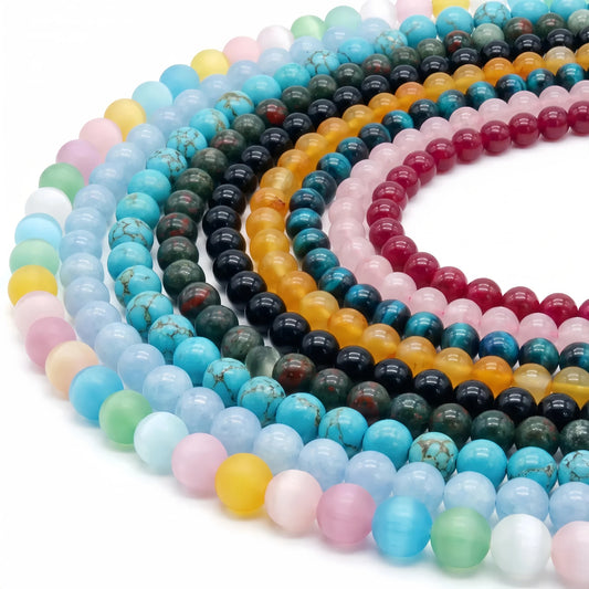 Round Smooth Beads: Diverse 4mm, 6mm, 8mm, 10mm, 12mm Natural Gems for Unique Jewelry Creations