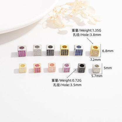 1Pcs Brass Cubic Zirconia Square Spacer Beads