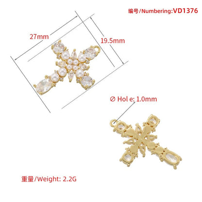 1Pcs Cross Pendants Brass Cubic Zirconia Cross Charms Necklaces