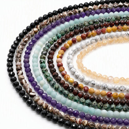 Round Faceted Beads Crystal/Quartz/Jasper/Agate 6mm 8mm 10mm