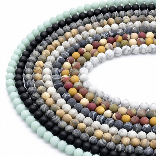 Round Matte Beads Crystal/Quartz/Jasper/Agate 4mm 6mm 8mm 10mm