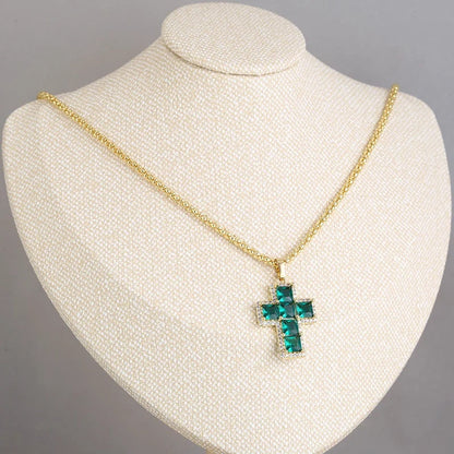 1Pcs Cross Pendants Brass Cubic Zirconia Cross Charms Necklaces