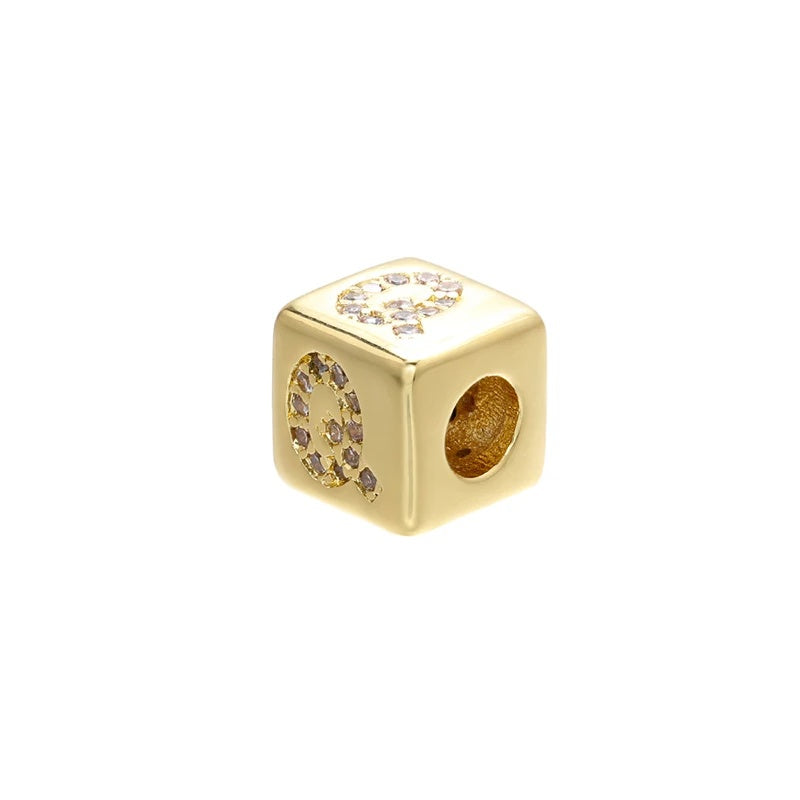 1PCS Gold Color 8x8mm Square A-Z Letter Beads
